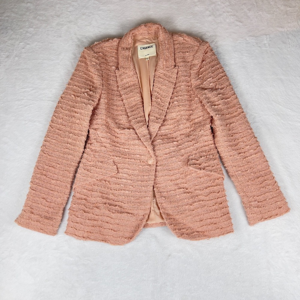 L'agence Chamberlain Blazer Jacket Womens 6 Dusty Pink Crochet Single Breasted